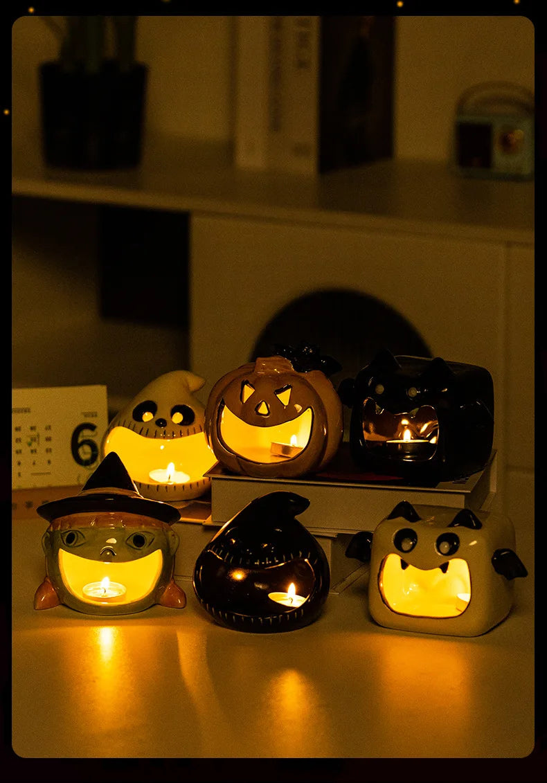 Halloween Ceramic Tealight Holder | Pumpkin, Witch & Monster Candle Holders