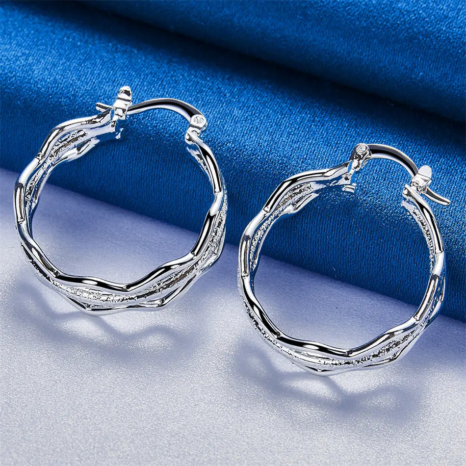 Triple-Layer Wave Hoop Earrings | 27mm Silver