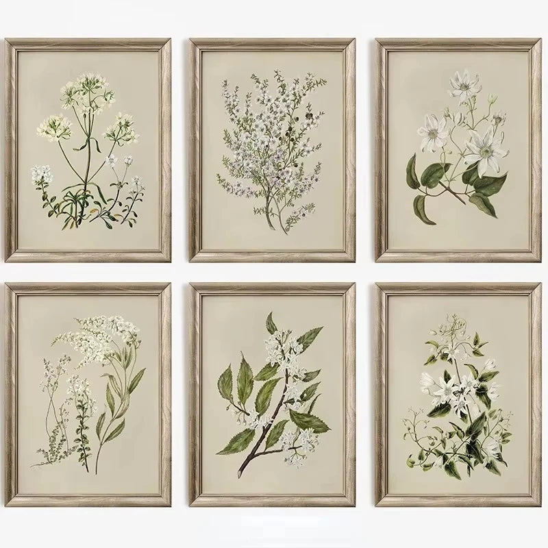 Vintage Botanical Floral Wall Art | Gallery Canvas Print Set