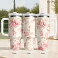 40oz Floral Art Insulated Tumbler | Leak-Proof Travel Mug with Handle & Straw