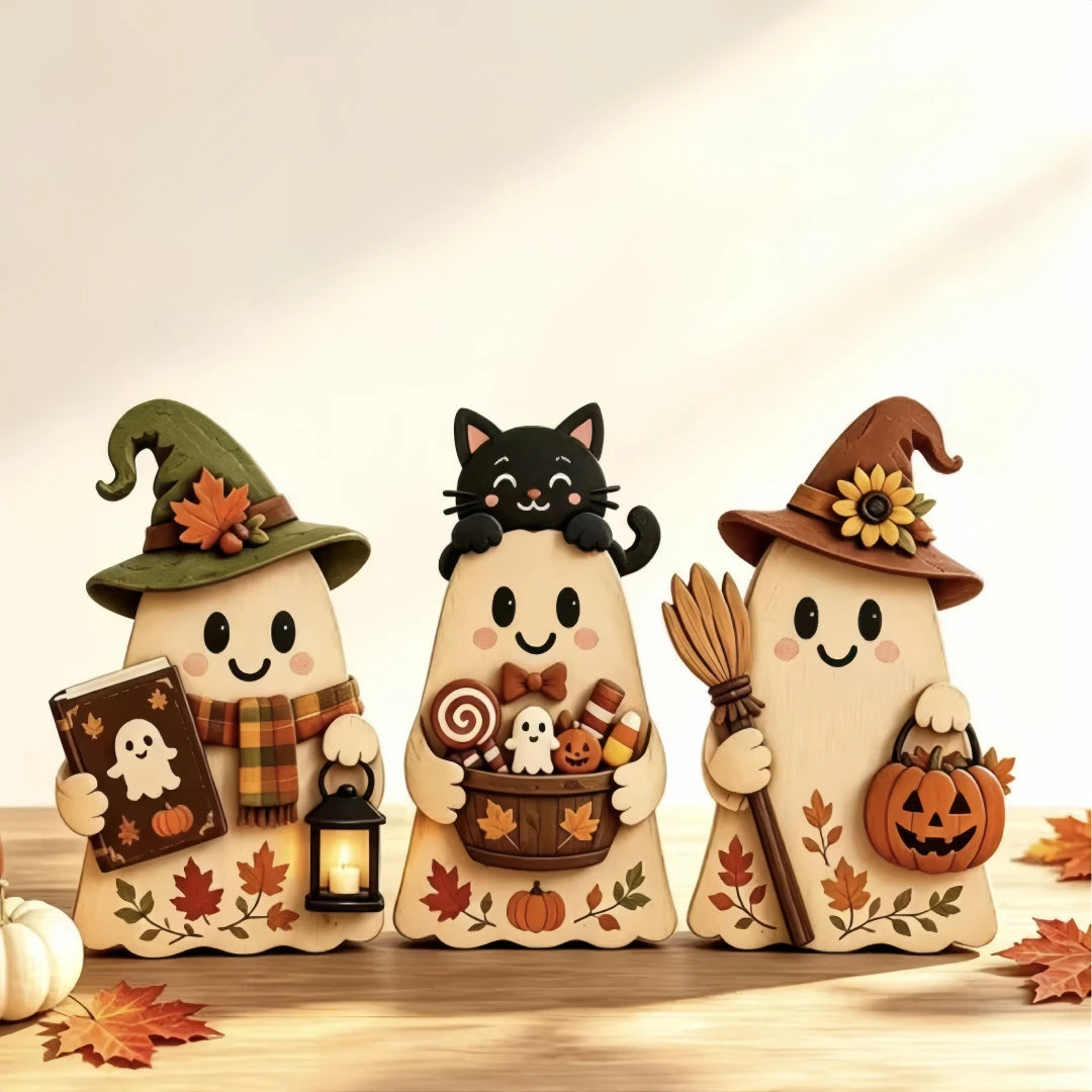 3-Piece Autumn 2D Wooden Ornament Set — Maple Leaf & Sunflower Desktop Décor
