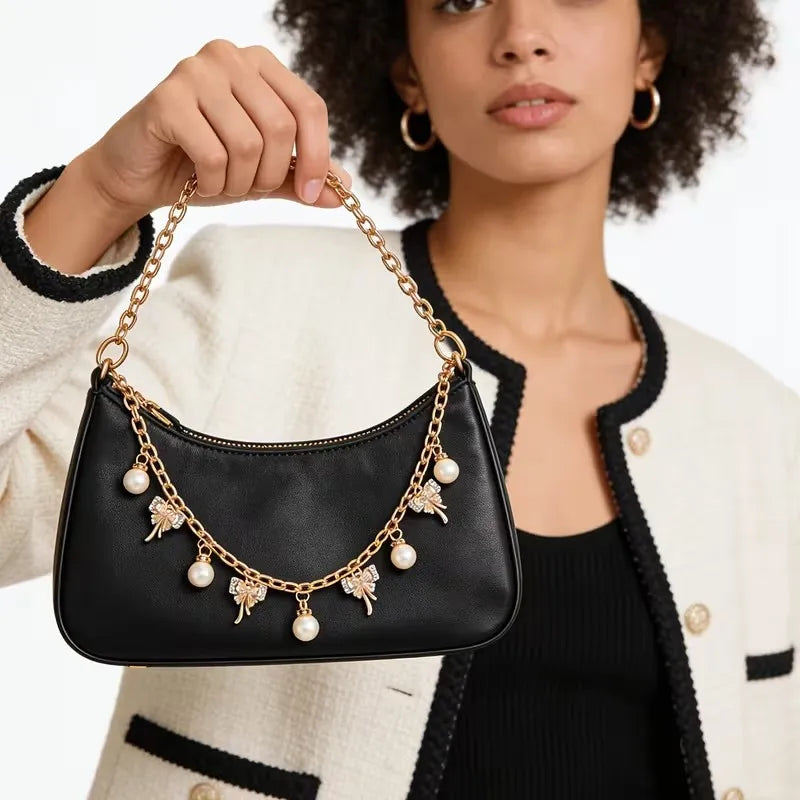 Gold Mushroom & Pearl Bag Charm | Handbag Chain Pendant