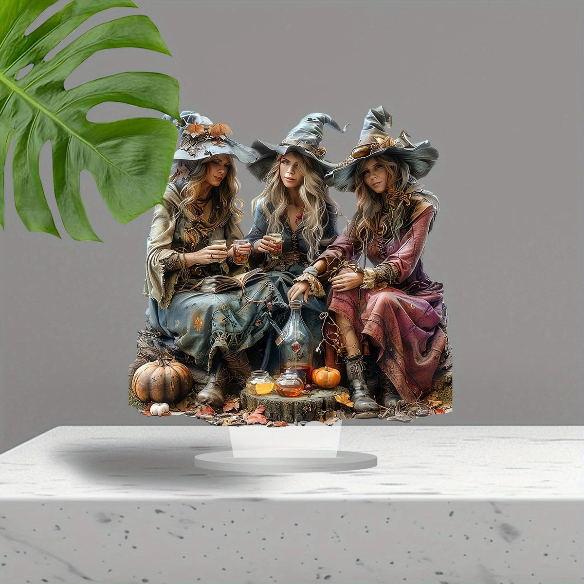 Three Witches 2D Acrylic Desktop Decoration | 10" Colorful Halloween Decor | Gift Set