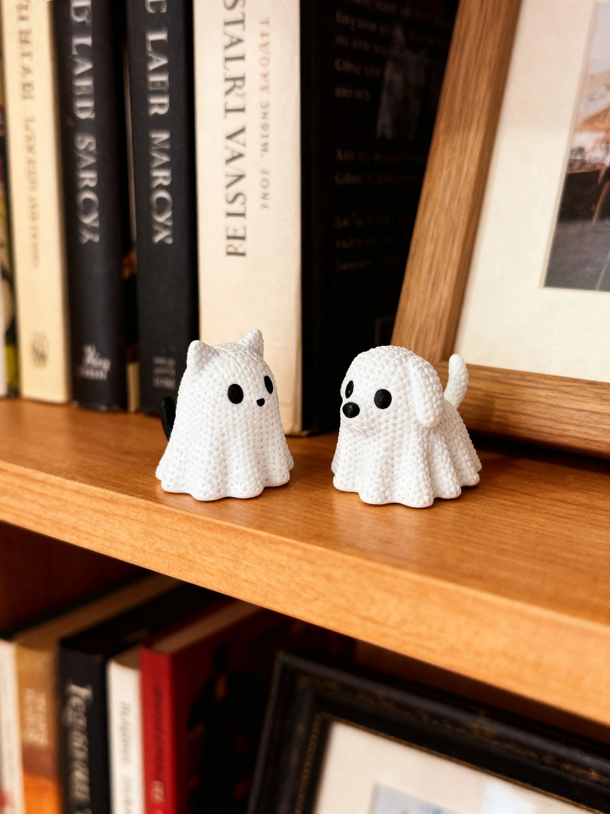 Ghost Cat & Ghost Dog Halloween Statues | Spooky Pet Decor | Set of 2