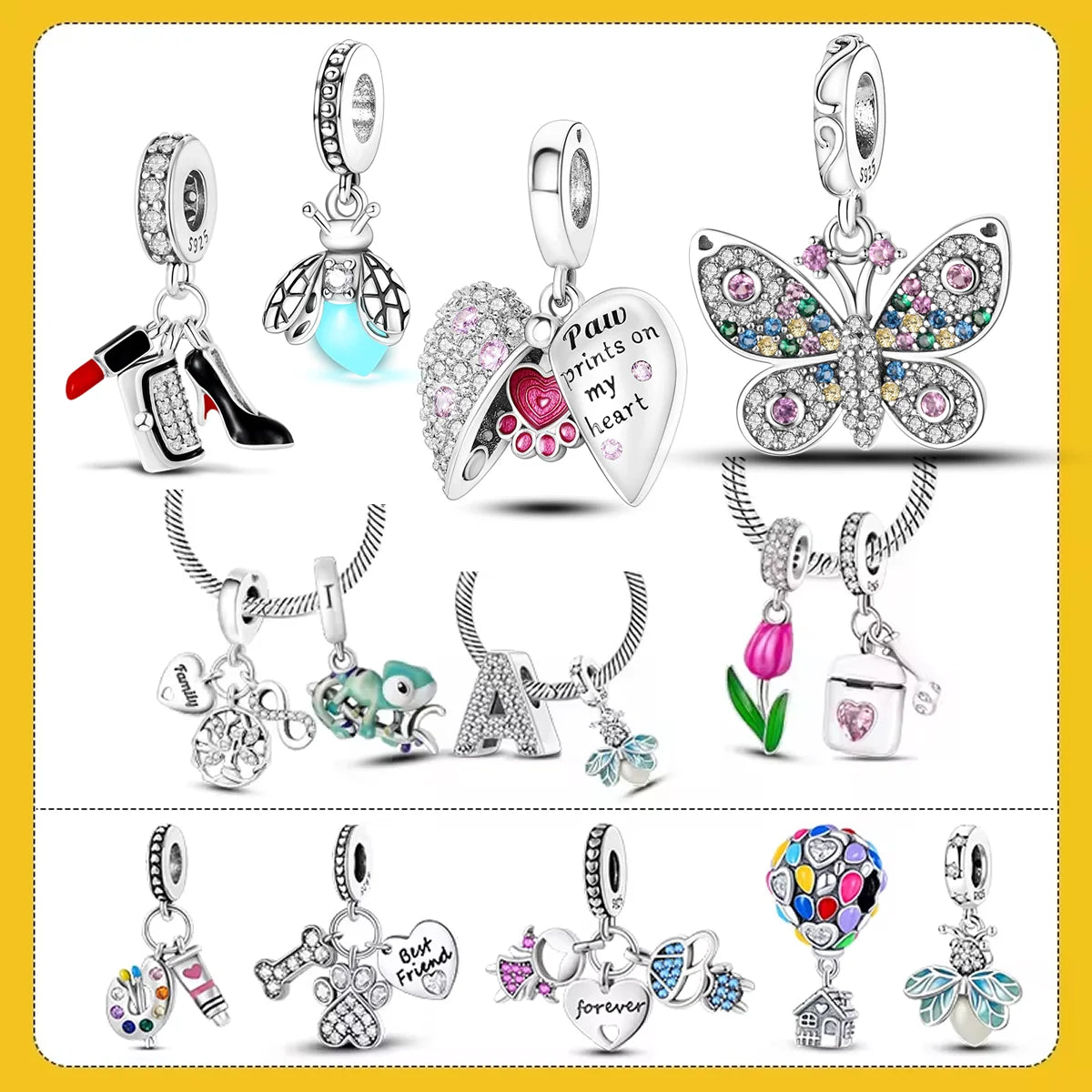 925 Sterling Silver Charm Holder Set – Bag Charm & Key Ring for DIY Jewelry