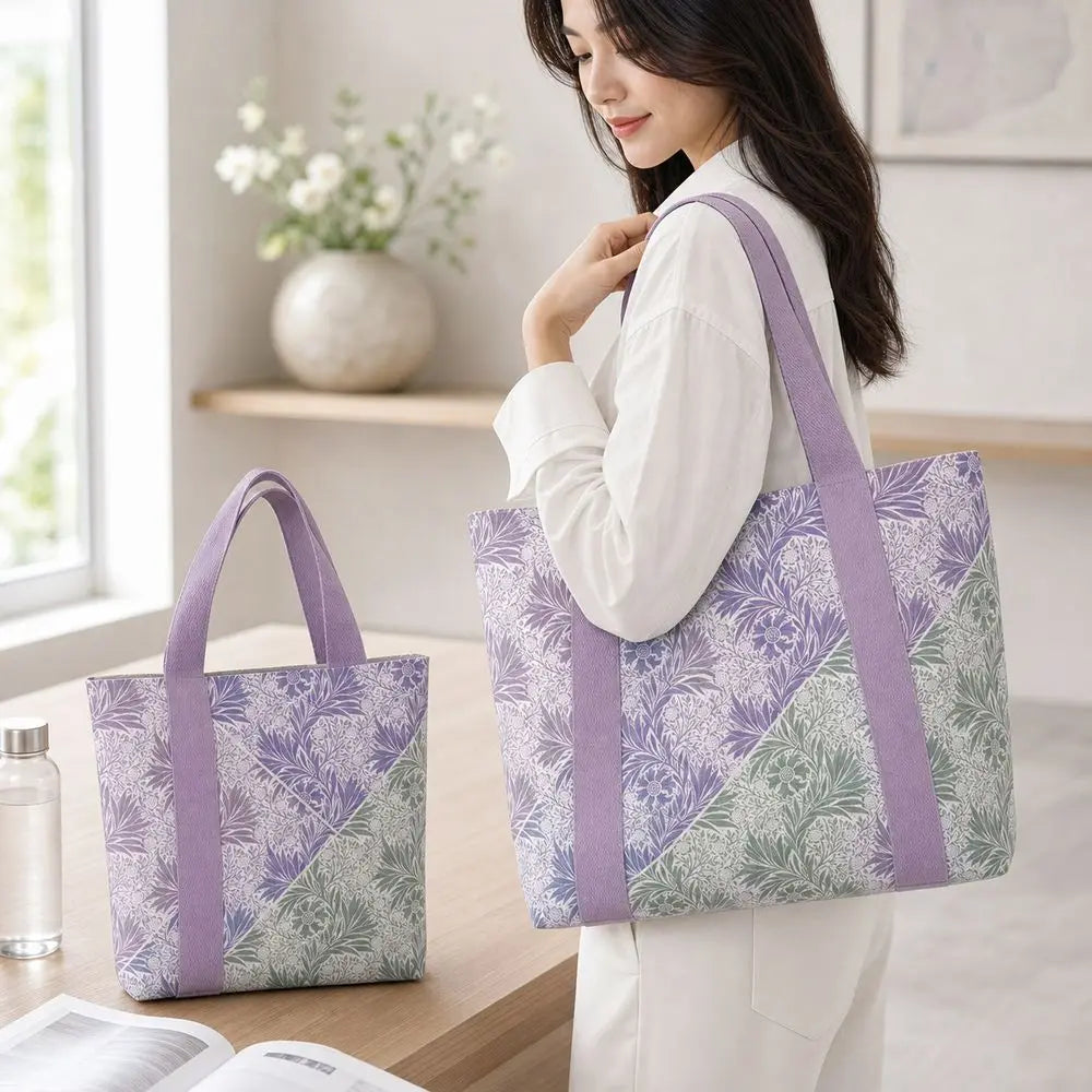 Purple & Green Botanical Canvas Tote | Two Sizes