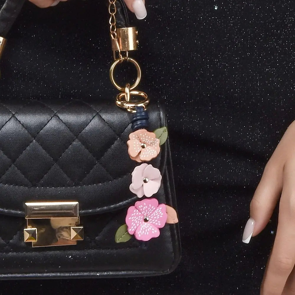 Handmade Flower PU Leather Bag Charm & Keychain Pendant
