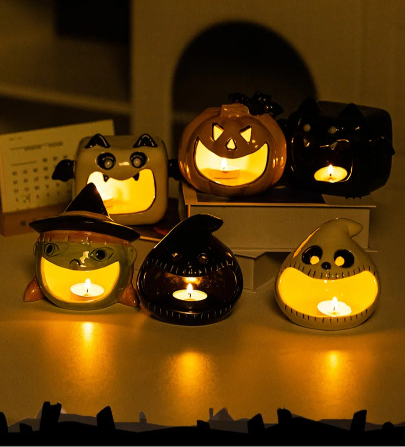 Halloween Ceramic Tealight Holder | Pumpkin, Witch & Monster Candle Holders