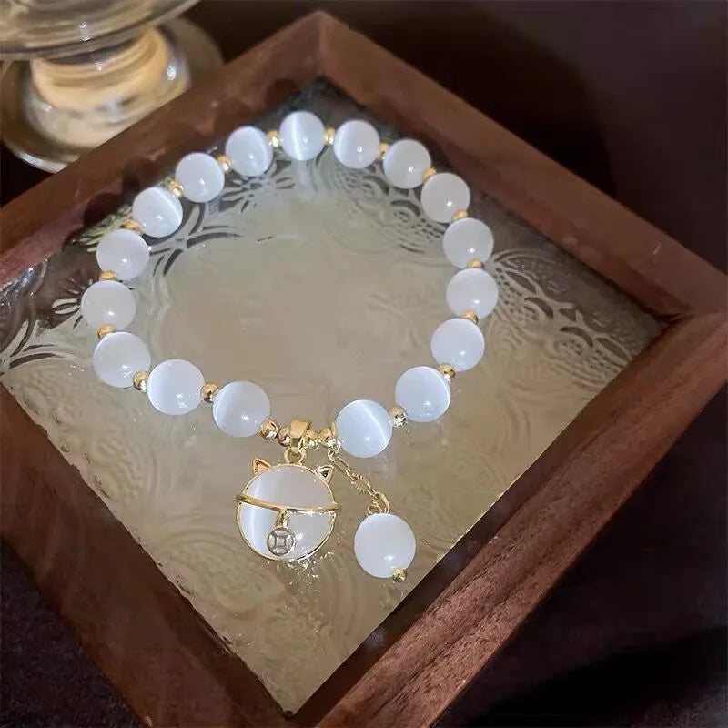 Cat Charm Beaded Bracelet