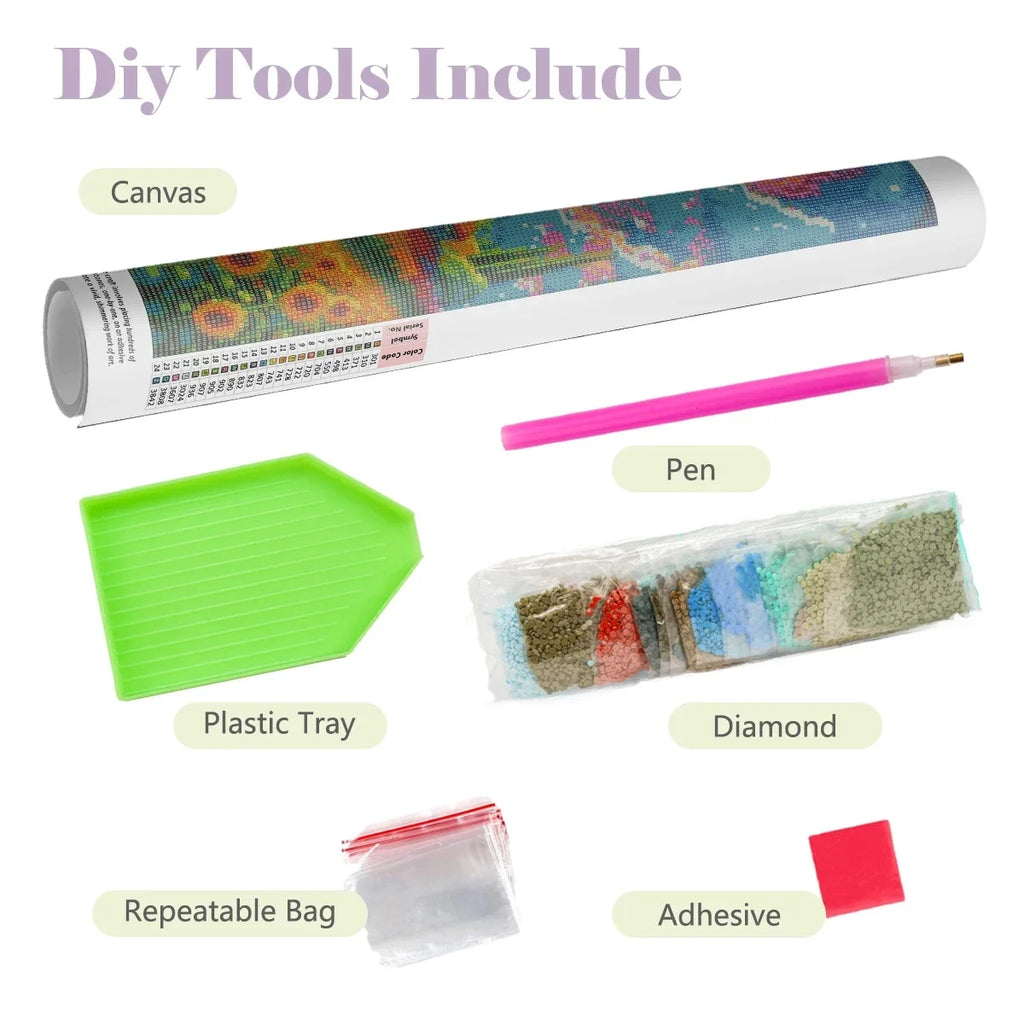Little Kitty & Dandelion Diamond Painting Kit | Full Square or Round Drill