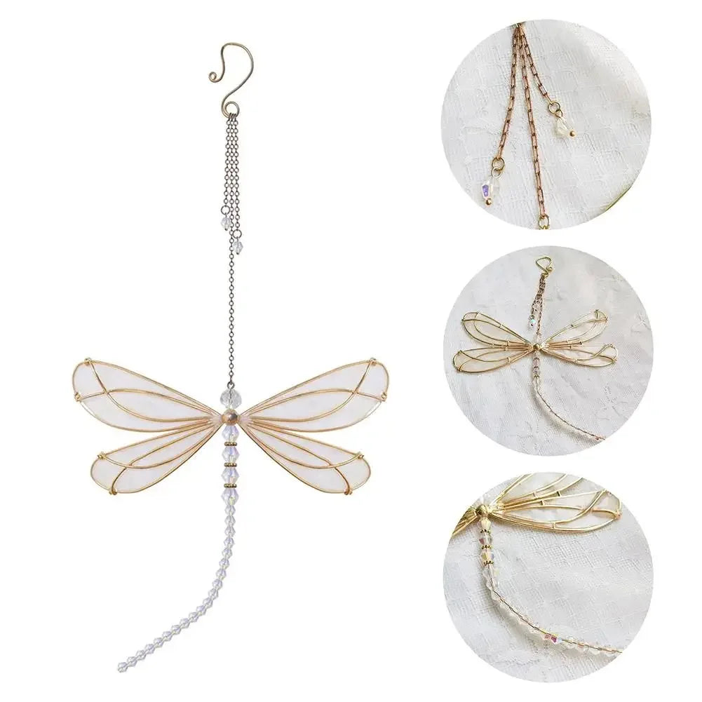 Golden Dragonfly Crystal Suncatcher Wind Chime Pendant