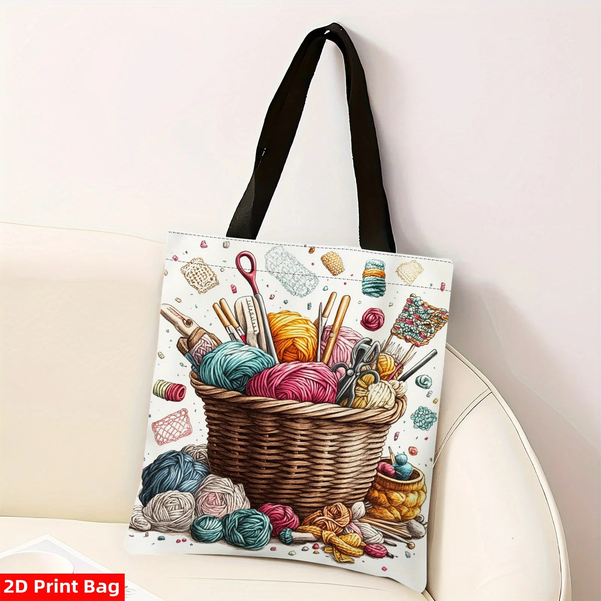 Knitting & Crochet Craft Tote Bag | Boho Yarn Lover Shoulder Bag