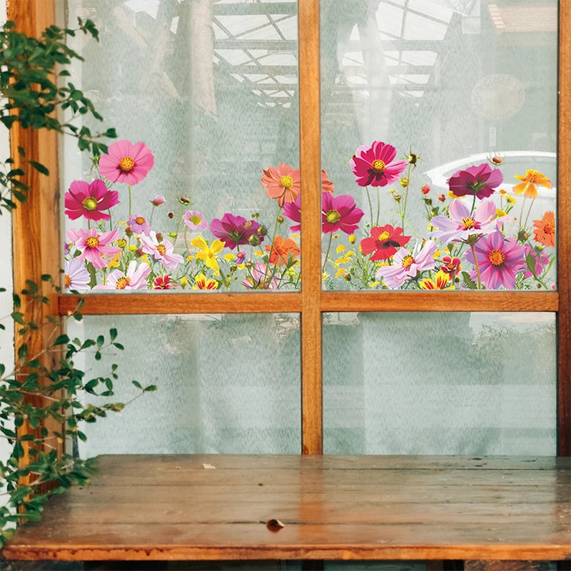 Colorful Floral Wall Sticker | Peel & Stick Flower Window Decal