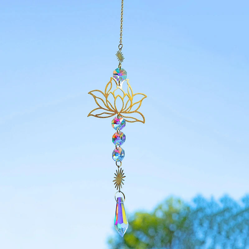 Metal Lotus Crystal Suncatcher Charm Pendant