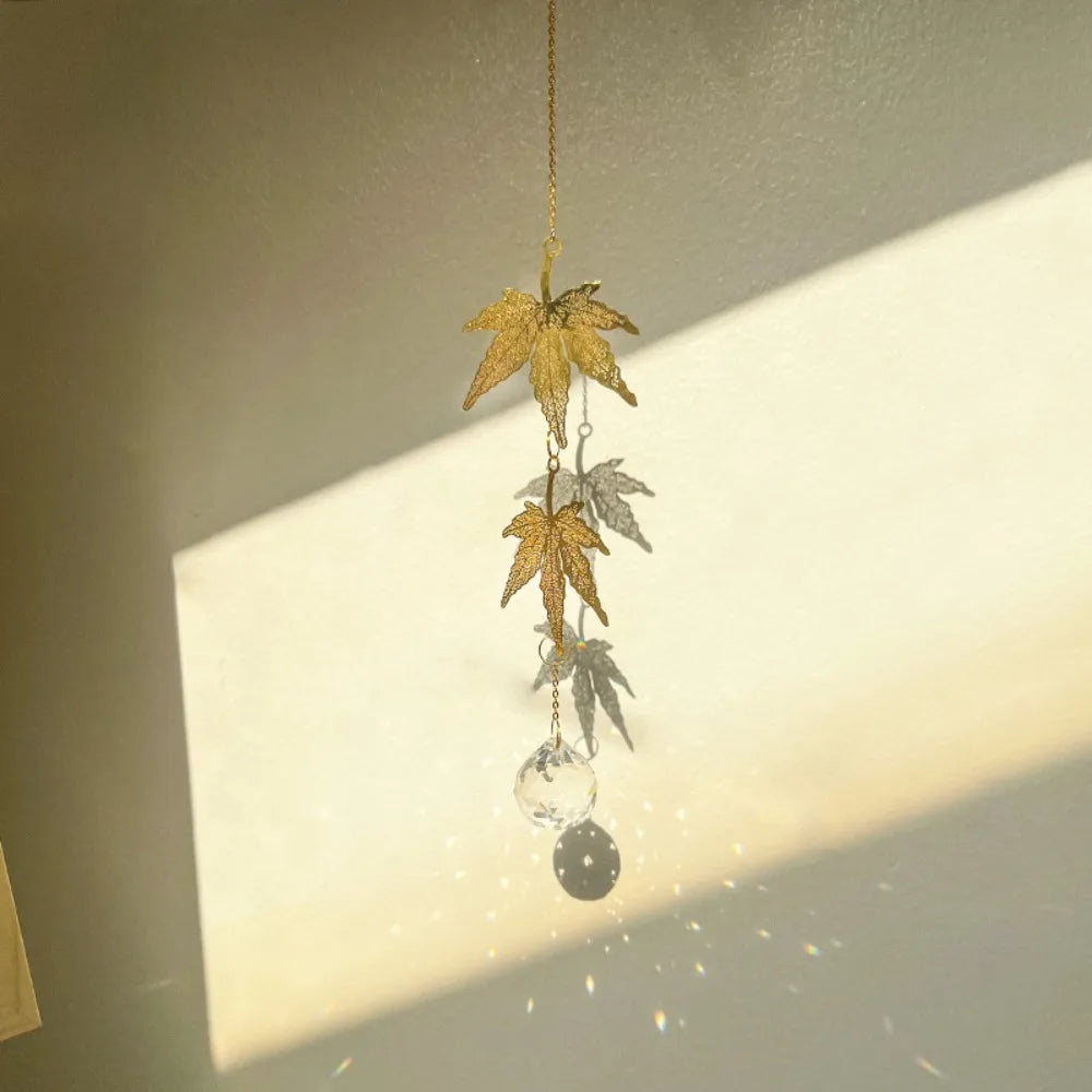 Lotus & Ginkgo Leaf Crystal Suncatcher Window Hanging