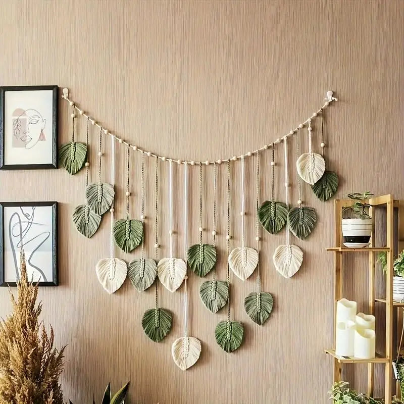 Boho Woven Leaf Wall Hanging | Handcrafted Nature-Inspired Home Décor Ornament