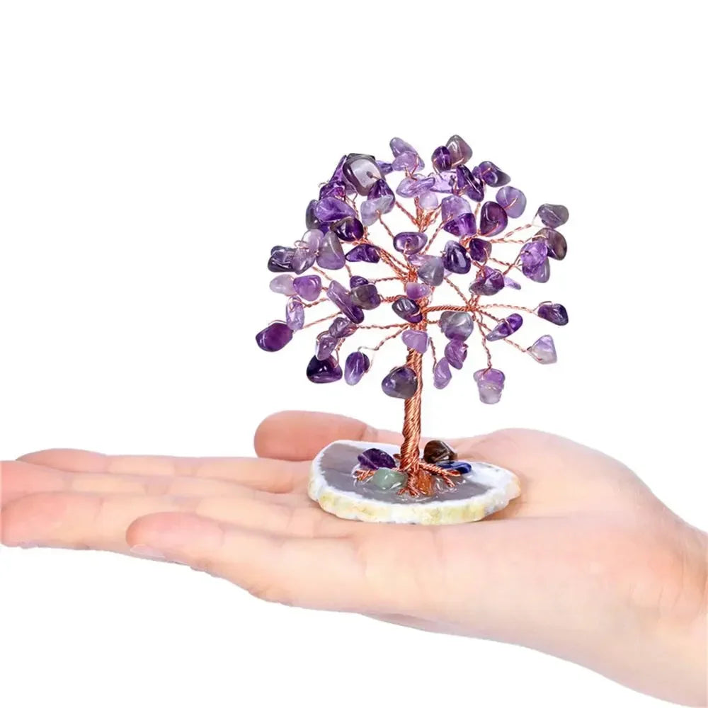 Crystal Money Tree — Feng Shui Gemstone Tree with Agate Slice Base
