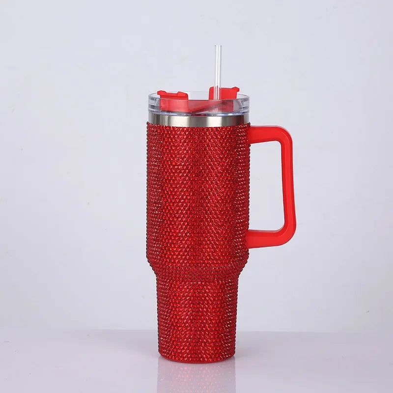 40oz Rhinestone Diamond Tumbler | Shiny Glitter Travel Cup with Straw
