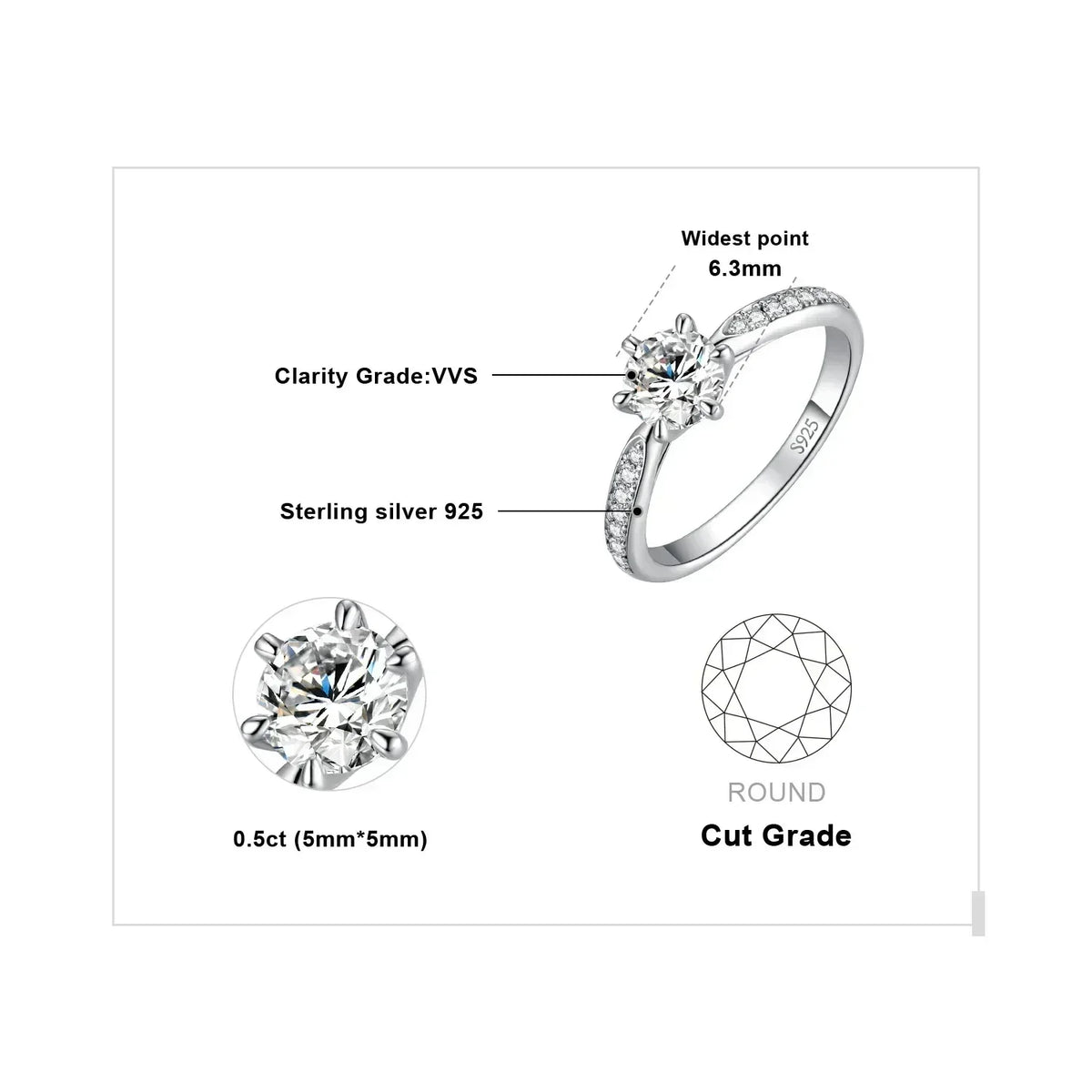 Starlight Round Moissanite Sterling Silver Ring