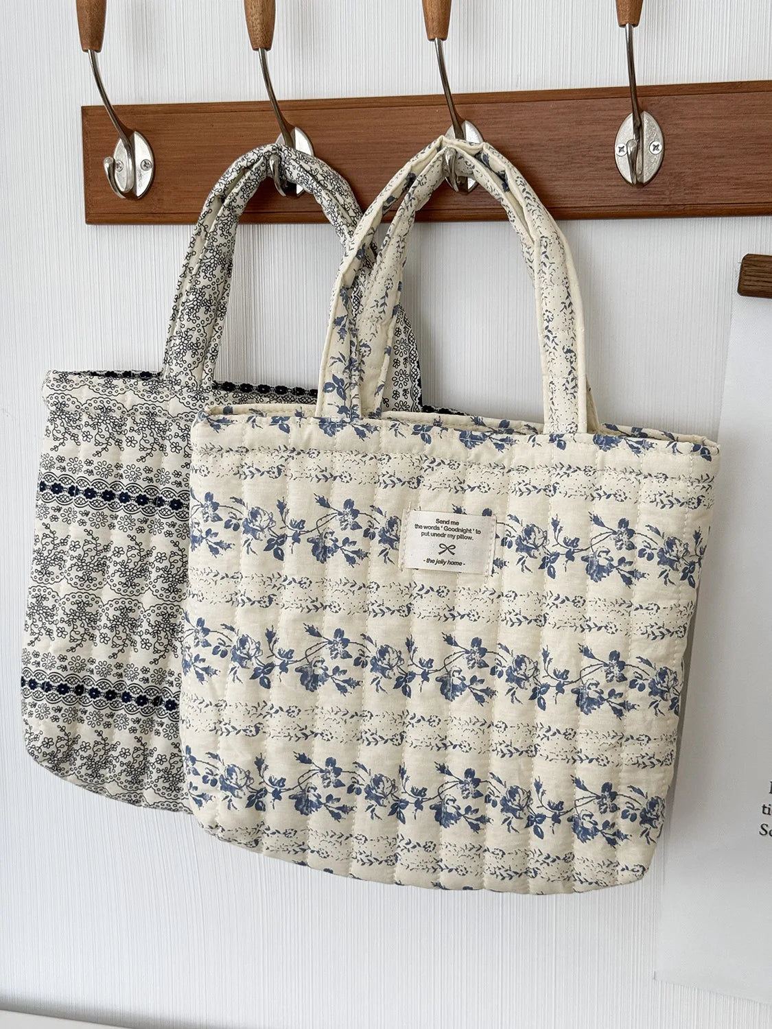 Quilted Cotton Flower Tote Bag | Boho Lunch & Shoulder Bag for Women