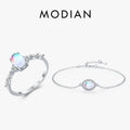 Natural Moonstone Jewelry Set | 925 Sterling Silver | Oval Ring & Charm Bracelet