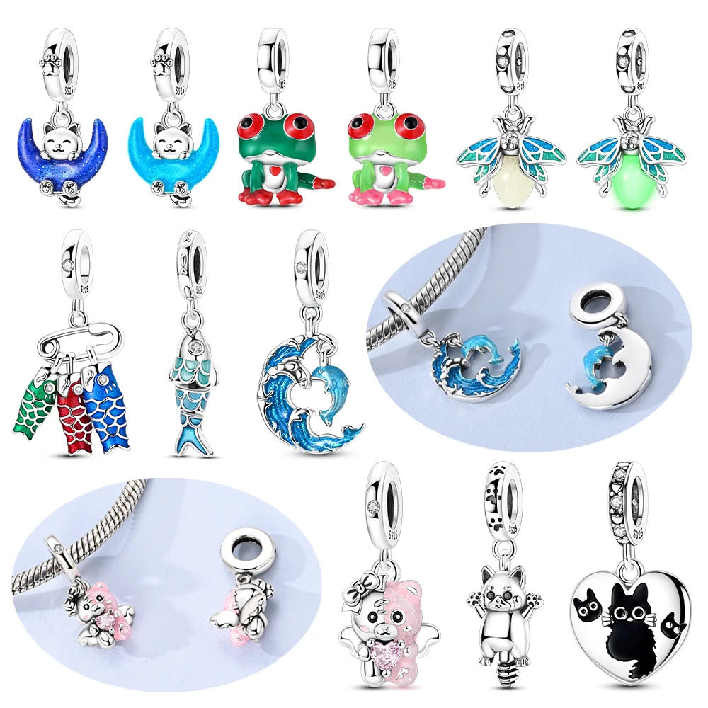 Silver-Plated Moon & Heart Charm Bead | Nickel-Free Copper Pendant for Bracelets & Keychains
