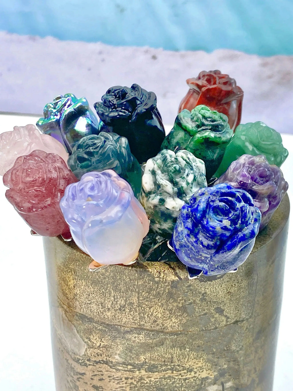 Crystal Carved Rose Flower — Natural Gemstone Rose Gift
