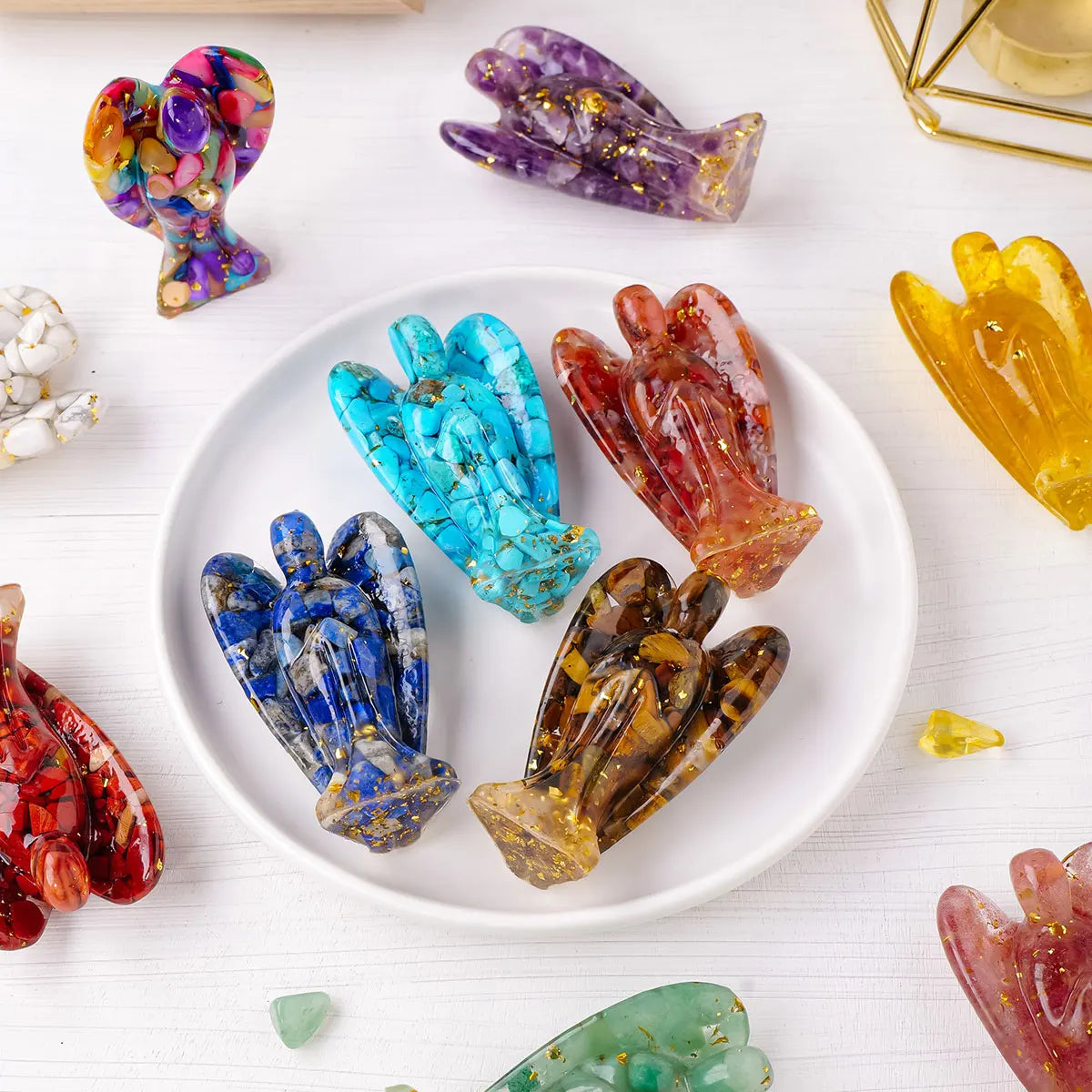 Crystal Gravel Resin Guardian Angel Figurine — Healing Stone Decor & Gift