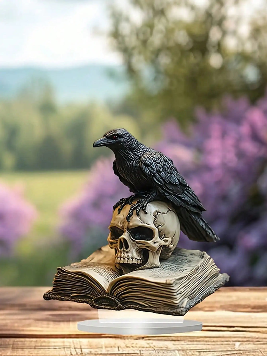 Gothic Black Crow Skull Sculpture | 2D Acrylic Desktop Decor | Halloween & Boho Home