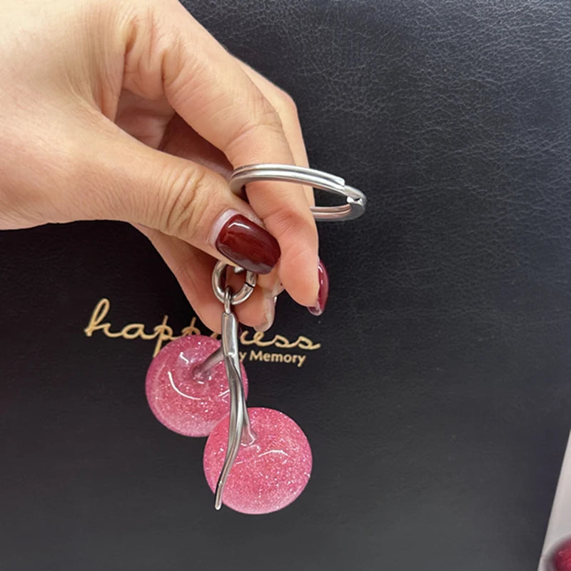 Pink Cherry Bag Charm Keychain | Cute Pendant Decoration for Handbags & Purses