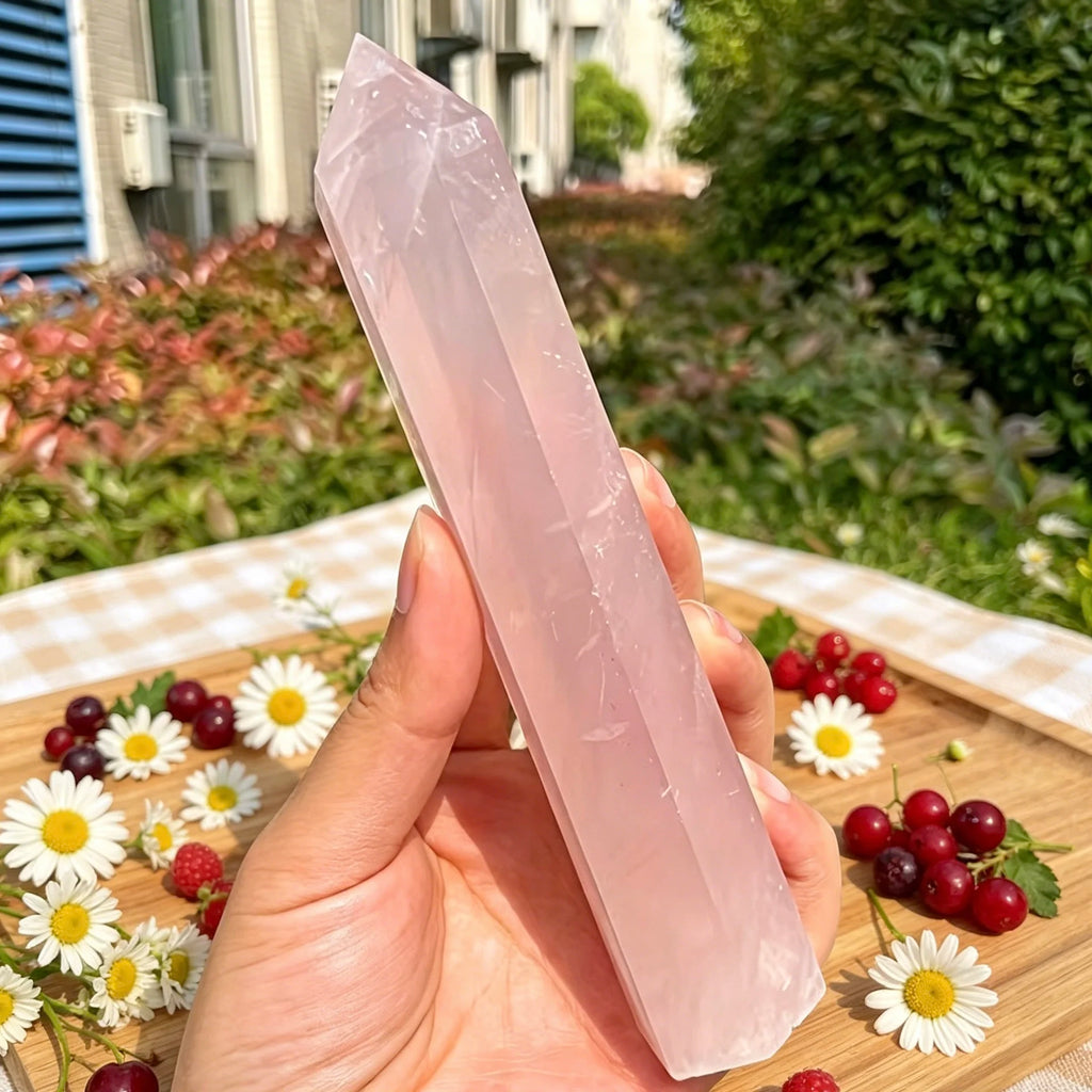 Natural Rose Quartz Crystal Tower — 6" Hexagonal Point
