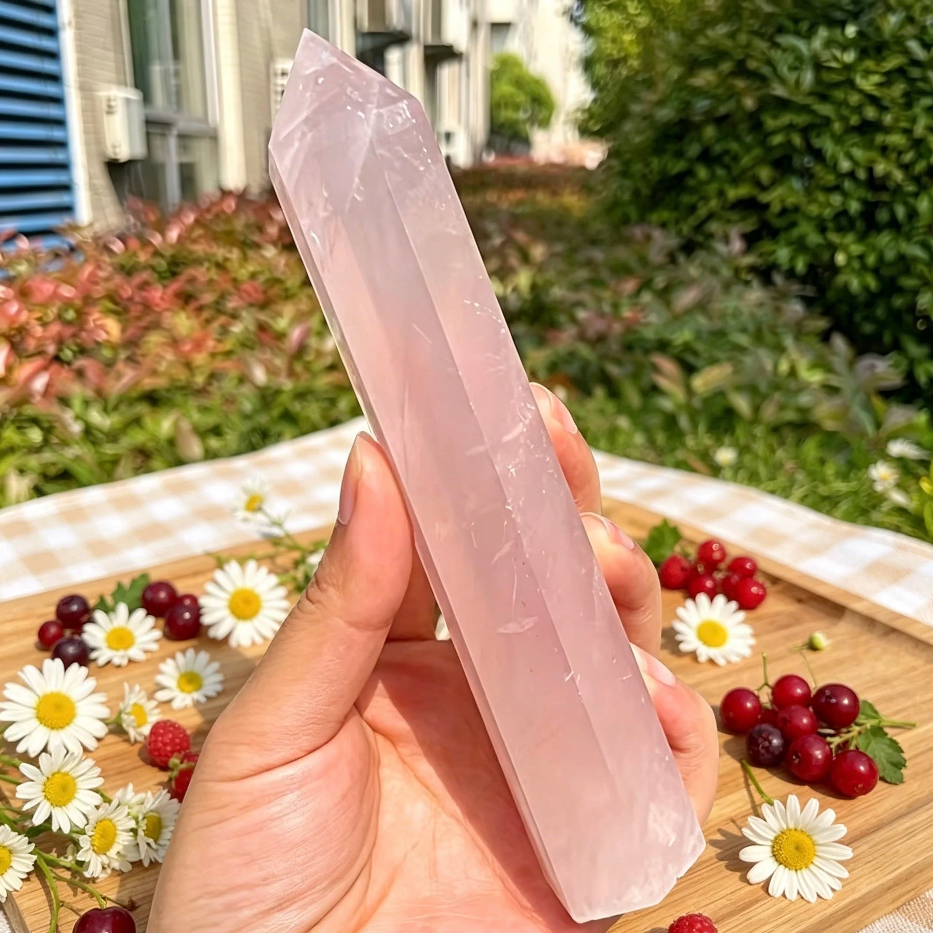Natural Rose Quartz Crystal Tower — 6" Hexagonal Point