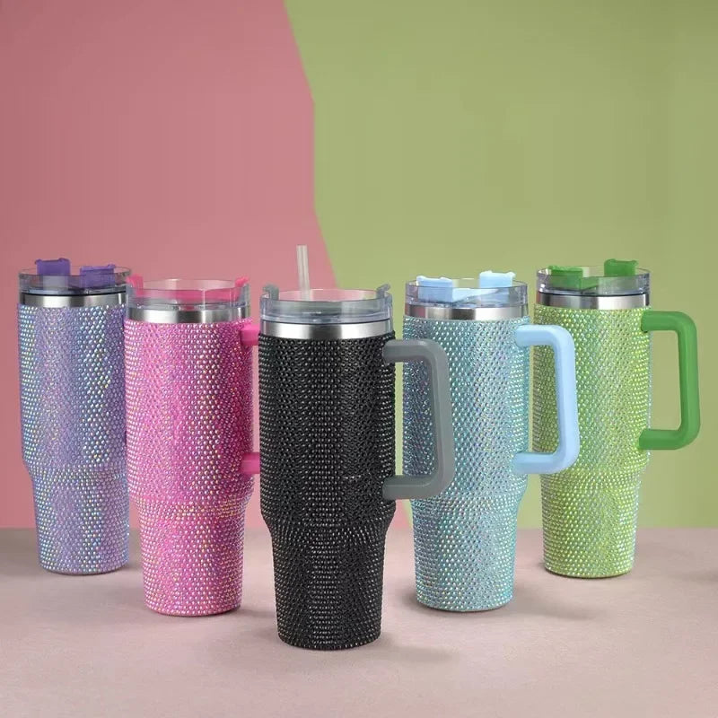 Rhinestone Sparkle Insulated Tumbler with Handle | 40 oz