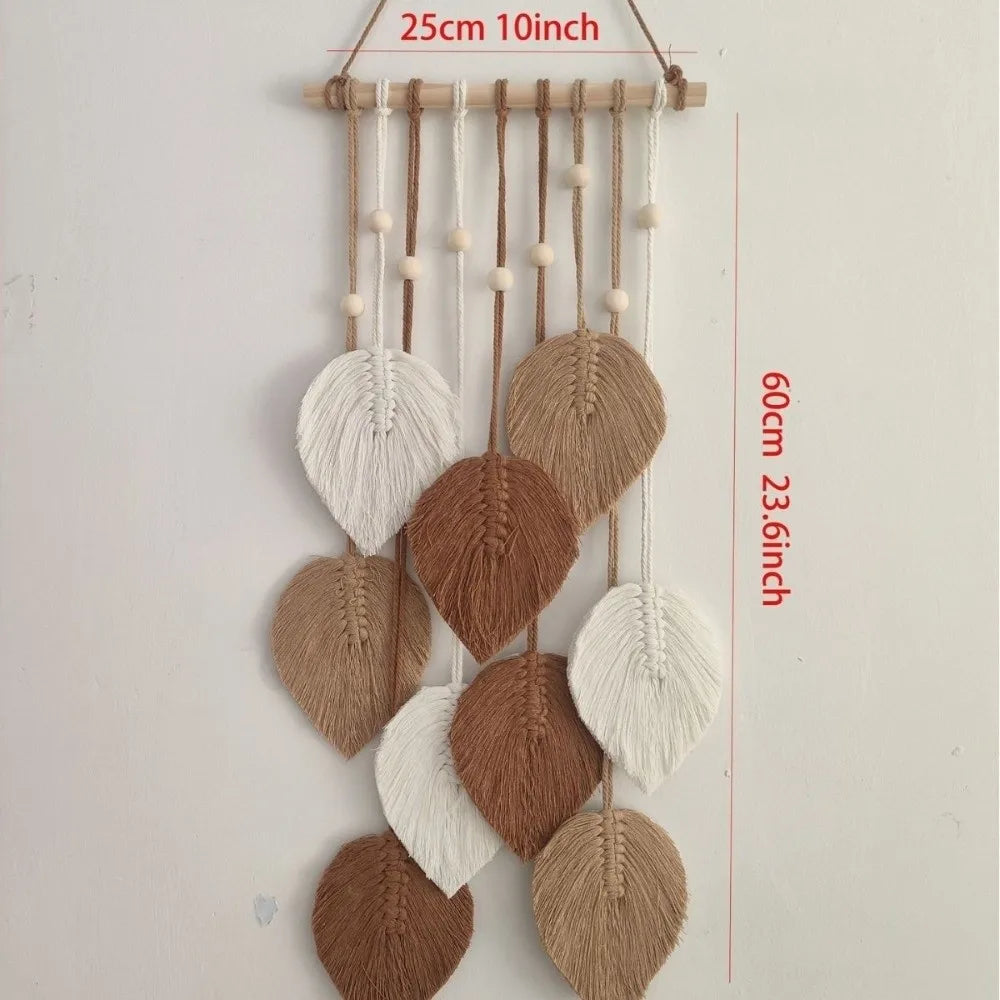 Boho Leaf Macrame Wall Hanging | Handwoven Cotton Rope Wall Décor 60x25cm