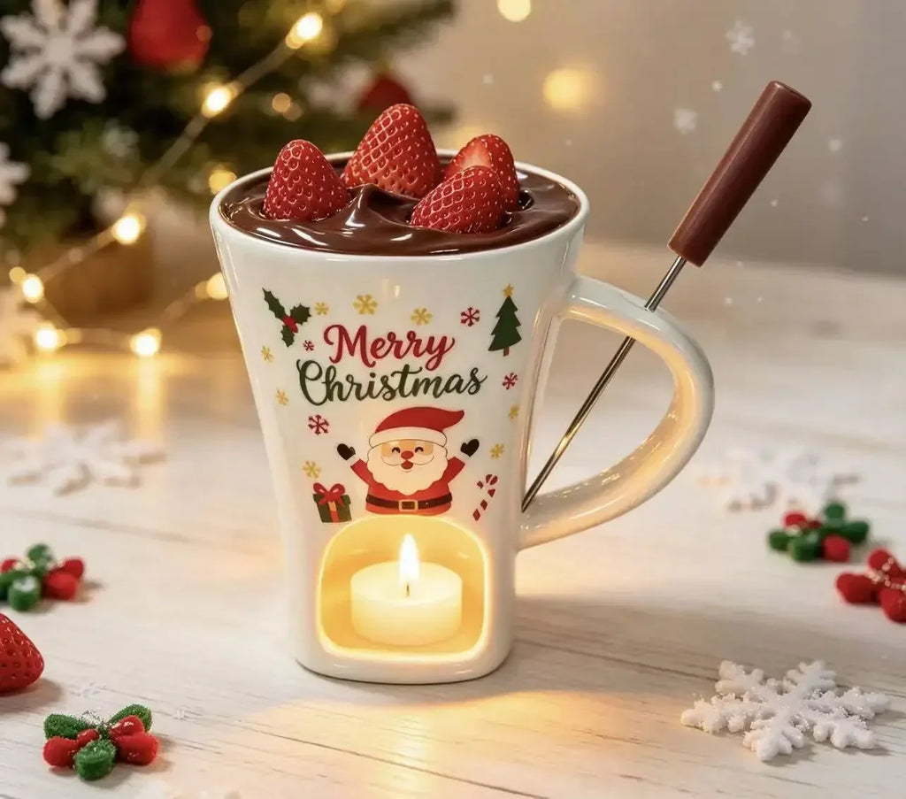 Merry Little Dip Ceramic Christmas Fondue Cup with Fork