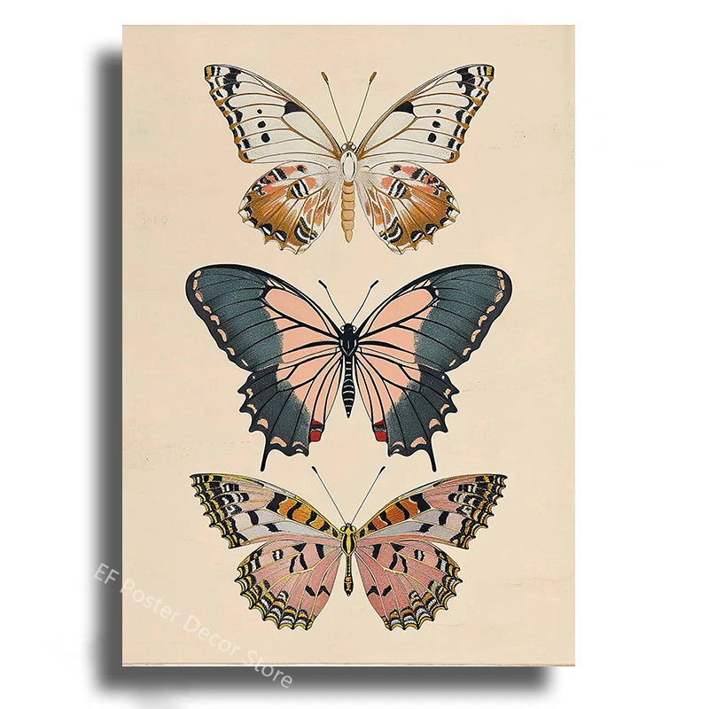 Boho Butterfly & Floral Aesthetic Poster Print | Vintage Wall Art for Living Room, Bedroom & Home Decor