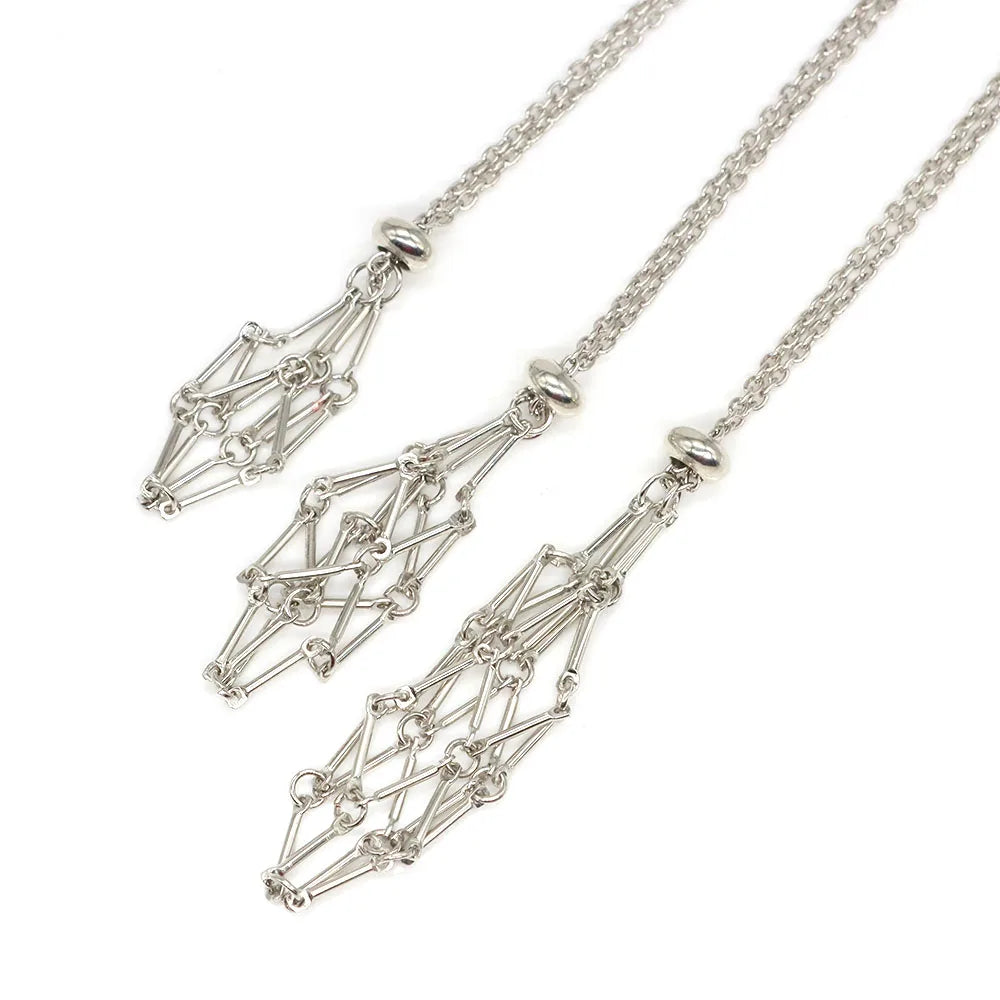 Crystal Cage Necklace Pendant — Adjustable Stone Holder Net in Silver, Gold & Black