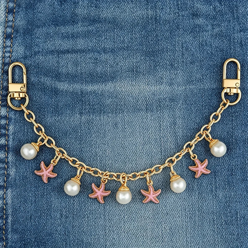 Boho Sea Star & Shell Pearl Bag Charm – Summer Handbag & Keychain Pendant