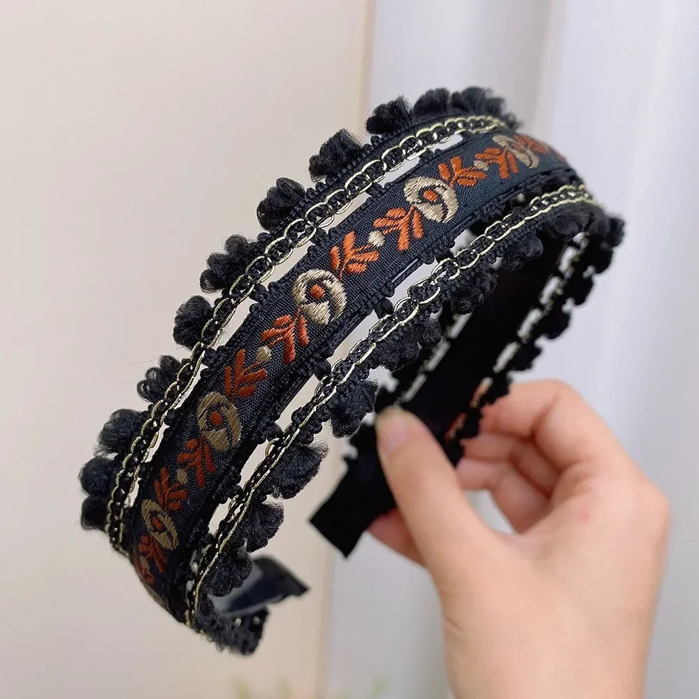 Boho Embroidery Wide Headband | Retro Style Women's Hair Hoop
