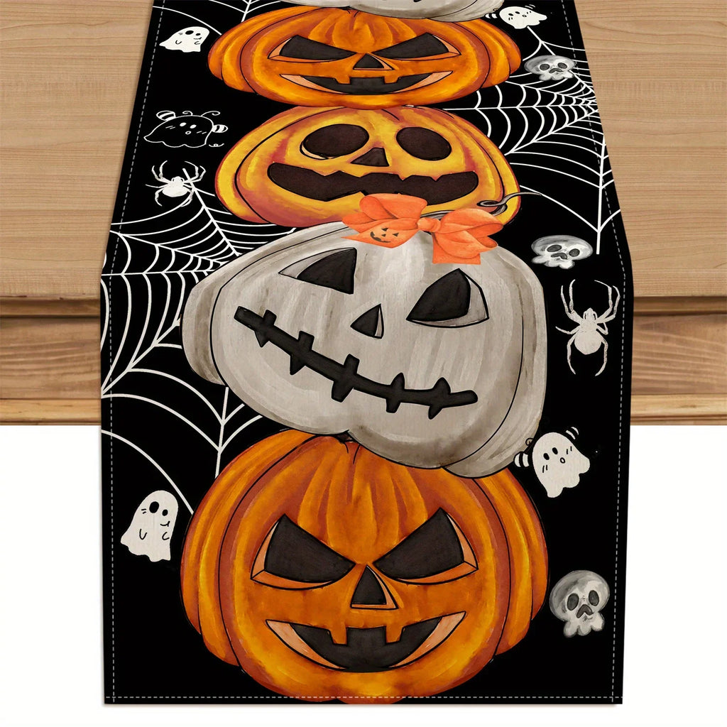 Bohemian Halloween Table Runner | Pumpkin Bat Skull | Spooky Boho Party Decor