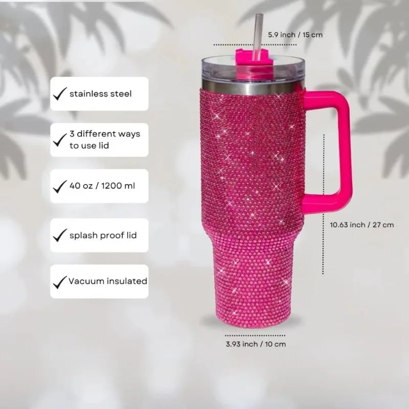 40oz Rhinestone Diamond Tumbler | Shiny Glitter Travel Cup with Straw
