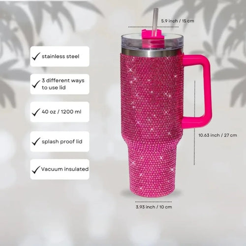 40oz Rhinestone Diamond Tumbler | Shiny Glitter Travel Cup with Straw