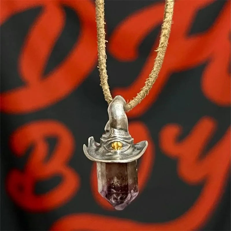Amethyst Witch Hat Crystal Pendant