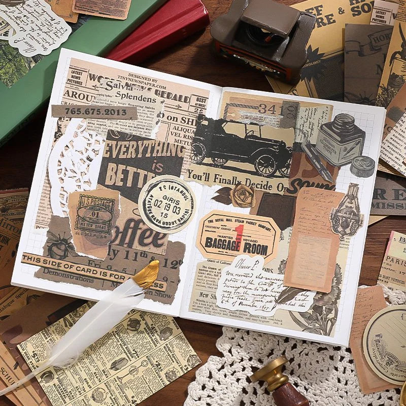 Vintage Scrapbook Paper Kit | 100pc Retro Junk Journal Supplies