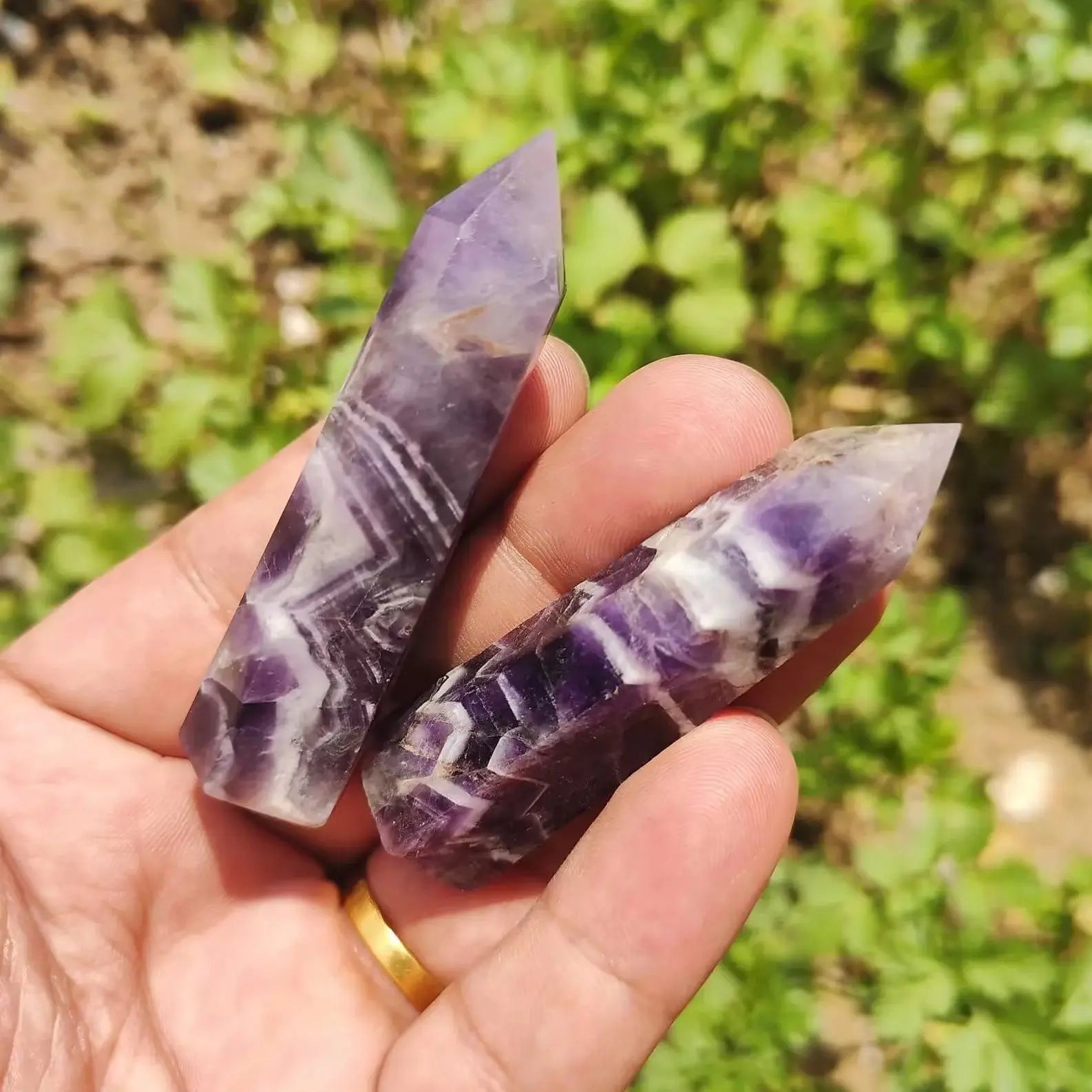 Natural Dream Amethyst Crystal Tower — Chevron Quartz Healing Wand Point