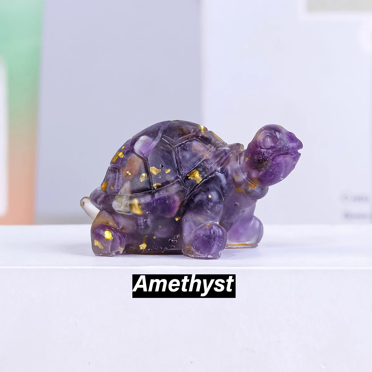 Natural Crystal Stone Turtle Statue — Reiki Figurine & Feng Shui Decor