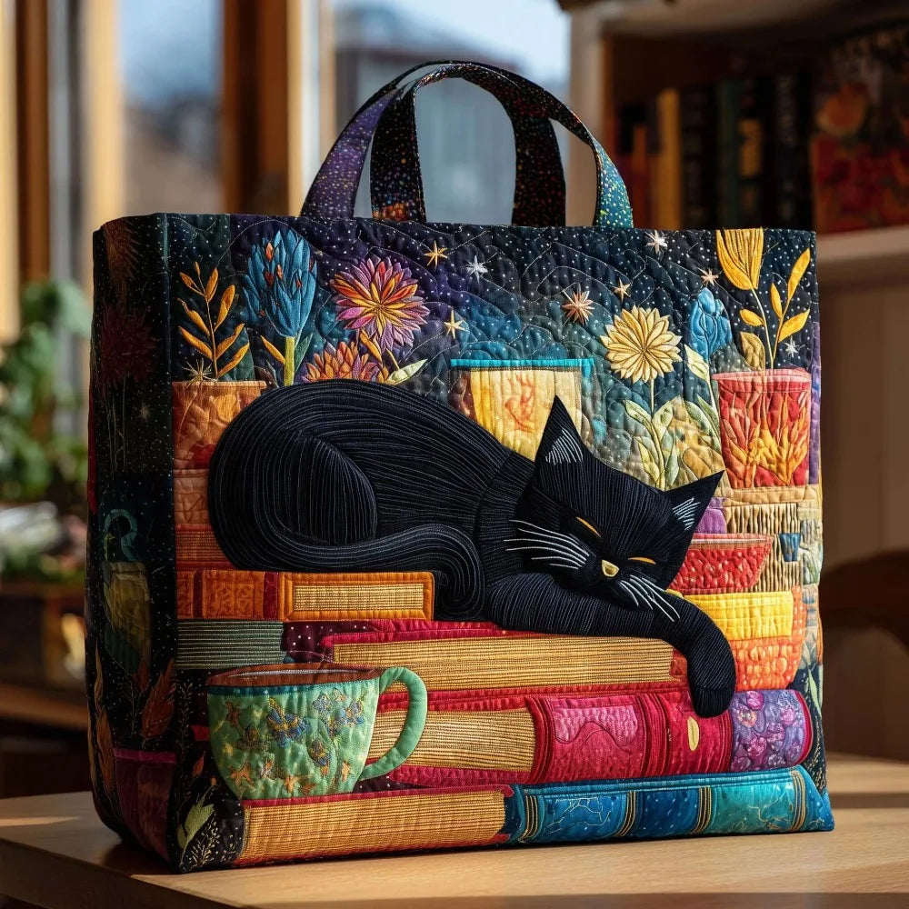 Cat & Floral Canvas Tote Bags | Reusable Shoulder Bags