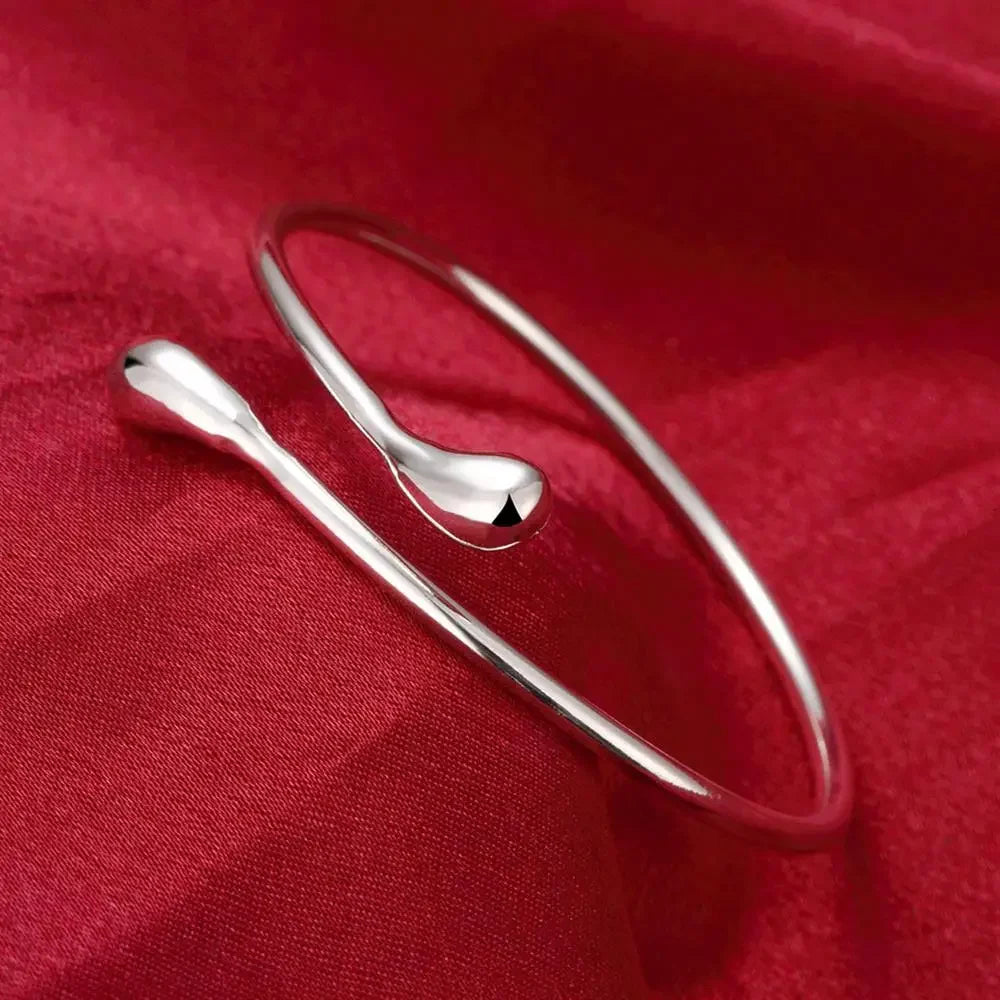 925 Sterling Silver Water Drop Bangle Bracelet