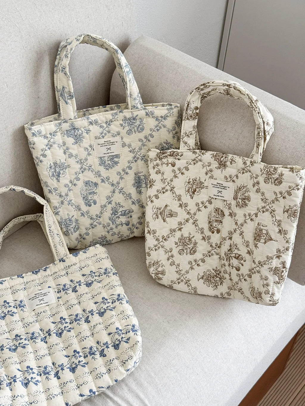 Quilted Cotton Flower Tote Bag | Boho Lunch & Shoulder Bag for Women