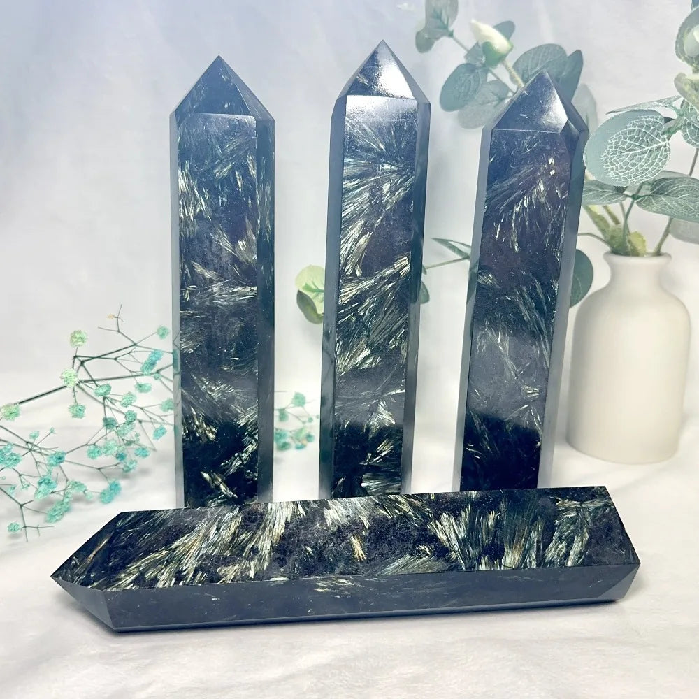 Natural Astrophyllite & Arfvedsonite Crystal Tower — Flashy Metaphysical Stone Obelisk
